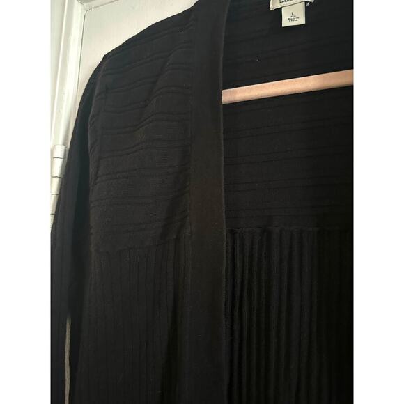 L.L. BEAN Black Ribbed Textured Open-Front Lightweight Cardigan Sweater - Sz L - Picture 2 of 5